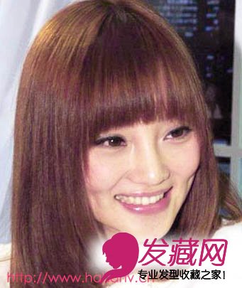 李小璐减龄发型图片-齐刘海长版BOB头