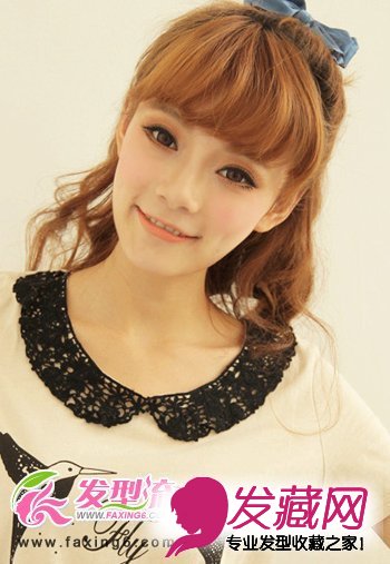 齐刘海优雅半扎发发型